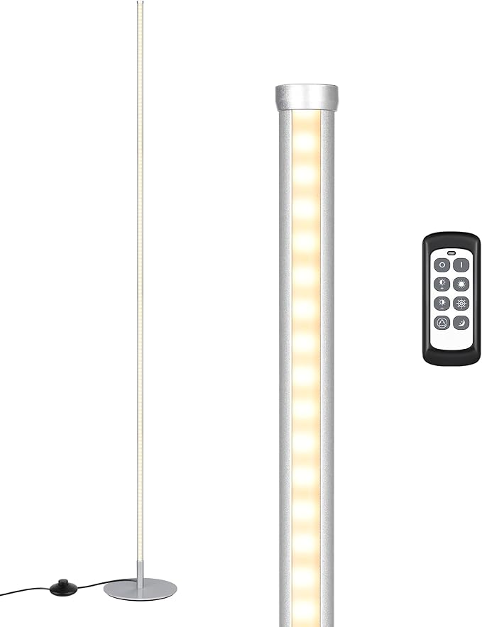 EDISHINE LED Corner Floor Lamp, Minimalist Dimmable Light with Remote, 57.5 Inches Tall Floor Lamps for Living Room, Bedroom, Home Office, 7 Color Temperature 2700-6000K (Silver)