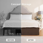 MIYE Pleated Waffle Weave Bed Skirt, Tailored Dust Ruffle 16 Inch Drop Easy Fit, Machine Washable (Brown, Queen - 16" Drop)