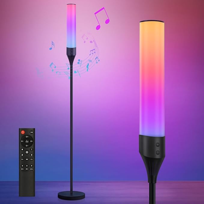 LED Floor Lamp for Living Room, Smart Floor Lamp with Bluetooth Speaker and White Noises, 1600LM Bright Modern Standing Lamp with Music Sync, Remote Control, RGB Corner Lamp for Bedroom, Office
