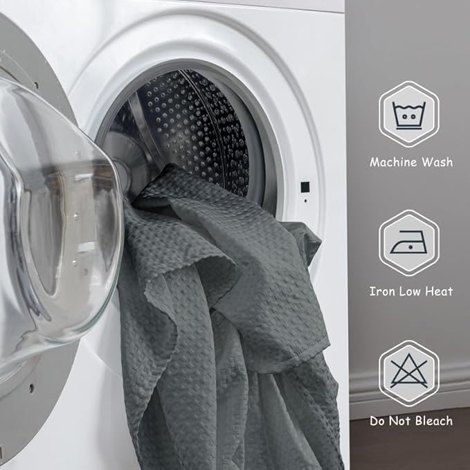 MIYE Pleated Waffle Weave Bed Skirt, Tailored Dust Ruffle 18 Inch Drop Easy Fit, Machine Washable (Dark Grey, King - 18" Drop)