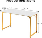 PayLessHere | 47 Inch Computer Desk | White Gold | Office Desk with Metal Frame, Adjustable Feet | Water-Resistant, Scratchproof Surface | Sturdy Writing Table for Home Office or Study | Pack of 1