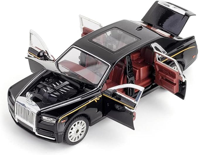 Alloy Collectible Rolls-Royce Phantom Model Toy Car, 1/32 Scale Diecast Car Model Pull Back Vehicles Phantom Toy with Sound & Light, Car Logo Can be Folded