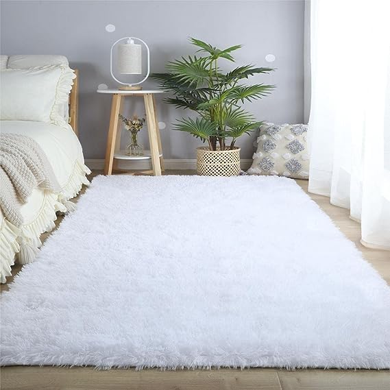 White Shag Area Rug 9x12 -Soft Large Rugs for Living Room Bedroom - Modern Shaggy Plush Non-Silp Floor Fuzzy Carpet