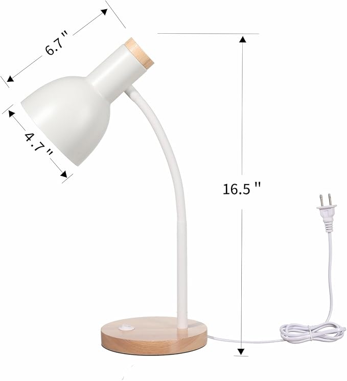 Table Lamp,Wooden Adjustable Desk Lamp,Dorm Lamp&Bedside Lamp for Living Room, Bedroom, Kids Room (White)