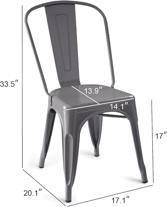 Amazon Basics Metal Dining Chairs, 4 Count, Dark Grey, 20.1 x 17.1 x 33.5 inches