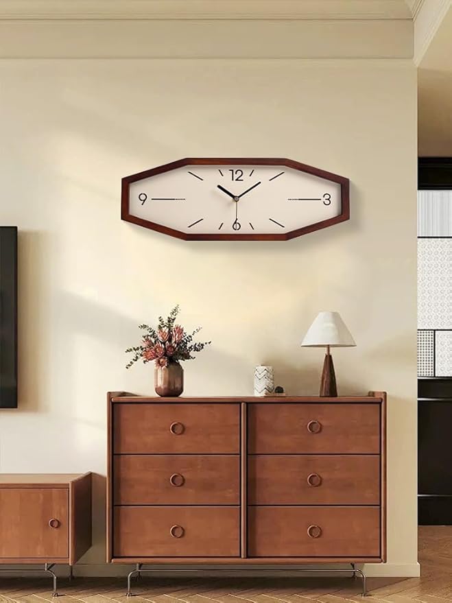 Wooden Retro Wall Clocks, 18 Inches Square Clocks Rectangular Wall Clock Battery Operated Silent Non-Ticking, for Kitchen Living Room Office Home Desk Bedroom (Brown)