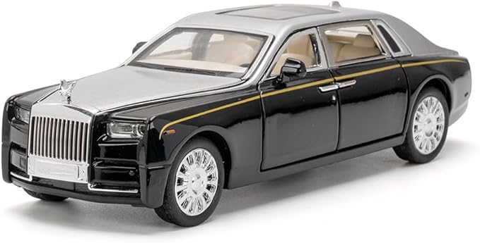 Alloy Collectible Rolls-Royce Phantom Model Toy Car, 1/32 Scale Diecast Car Model Pull Back Vehicles Phantom Toy with Sound & Light, Car Logo Can be Folded