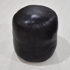PF12 Goat Leather Handmade Eco-Friendly Black Pouf - Round Shape, 18" x 18" x 18", Plain Solid, Recycled Cotton Filled
