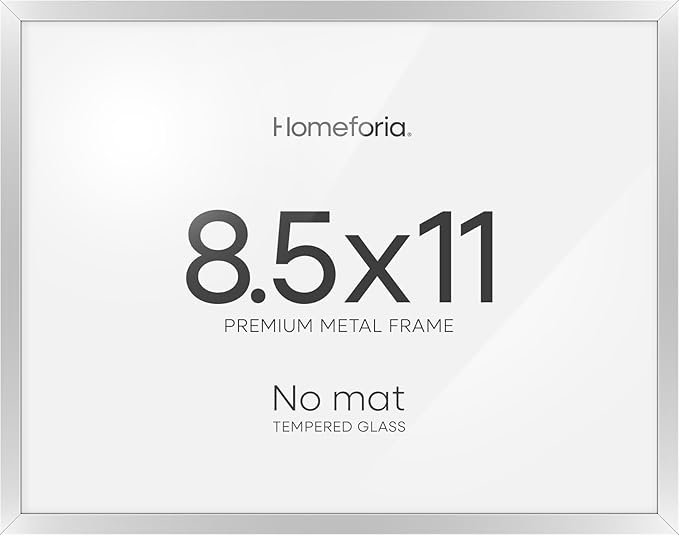 Homeforia 8.5x11 Diploma Frame Silver, High End Metal 8.5 x 11 Certificate Frames, 11x8.5 Document Frame for Wall or Tabletop, 8.5by11 Letter Size Graduation Frames, Tempered Glass, Wall Kit, Set of 1