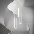 Modern Kitchen Island Dimmable Pendant Light Fixture White 54W LED Pendant Lights 4 Rings Rectangular Chandelier Staircase Large Chandelier Lobby Living Room Foyer High Ceiling Chandeliers