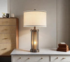 Farmhouse Table Lamps for Living Room with 2 USB Charging Ports, Vintage Rustic Nightstand Lamp with Amber Glass Nightlight, Retro Desk Lamp for Bedroom Entryway, 2 Bulbs Included