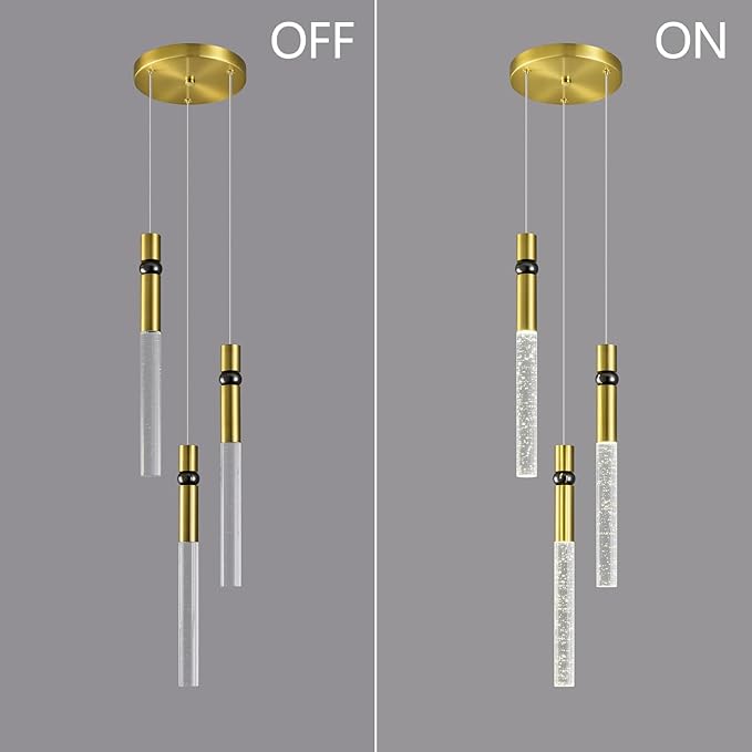 Pendant Lights Kitchen Island Light Fixtures Dimmable LED Modern Pendant Light with Bubble Crystal Pendant Lighting for Kitchen Bedroom Hallway Entryway (Gold 3-Light)