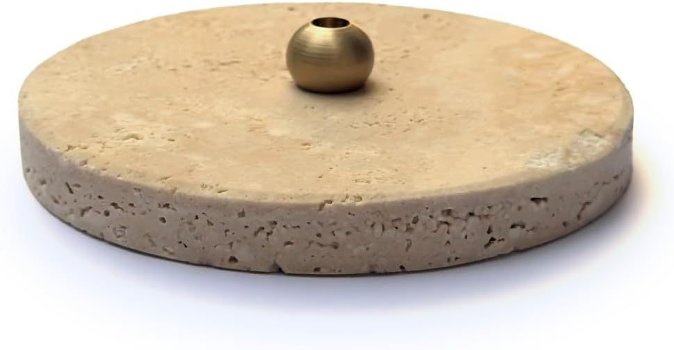 Travertine Stick Incense Holder – Natural Stone Base with Solid Brass Stand – Elegant Aromatherapy Burner for Meditation, Yoga & Home Decor