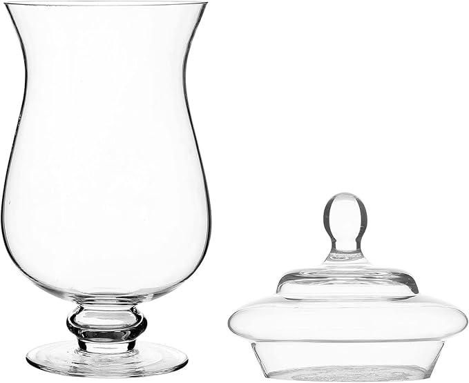MyGift Clear Glass Apothecary Jars with Lid, Decorative Footed Vase, Candy Buffet Containers, Set of 3