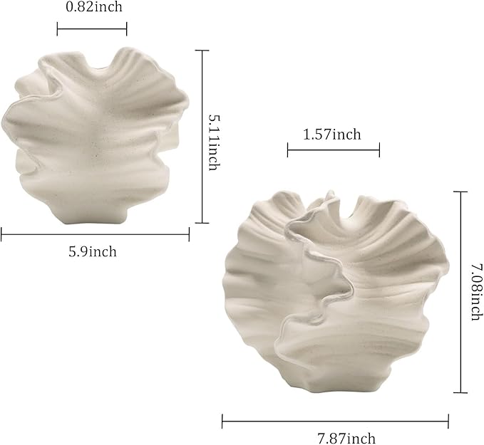 Ceramic Vase - Set of 2 for Home Decor,White Flower Shape Pampas Vases Minimalist Nordic Boho Style for Modern Farmhouse Decor, Living Room、 Kitchen、Mantle、Bedroom、Dining Table、Office