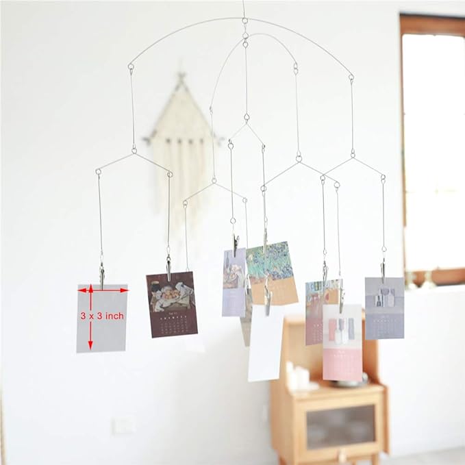 Wind Chime Style Photo Clip Display, Metal Vertical Photo Hanging Display Clips Fan for Hanging Pictures Notes Memo Artworks Collage Dorm Kids Bedroom Decor (Silver, 10 Clips)