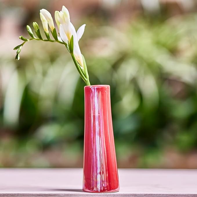 Chive - Set of 6 Galaxy, 1.5" in Wide 5.5" Tall Small Cylinder Ceramic Bud Flower Vase, Unique Single Flower Decorative Floral Vase for Home Decor, Bulk (Ginger Red)