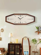 Wooden Retro Wall Clocks, 18 Inches Square Clocks Rectangular Wall Clock Battery Operated Silent Non-Ticking, for Kitchen Living Room Office Home Desk Bedroom (Brown)