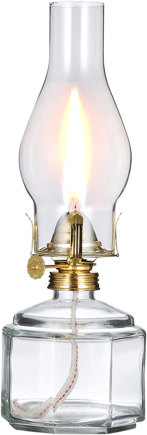 Large Clear Oil Lamp Lantern Chamber Kerosene Lamp Classic Vintage Glass Oil Lamps for Indoor Use Decor Lighting