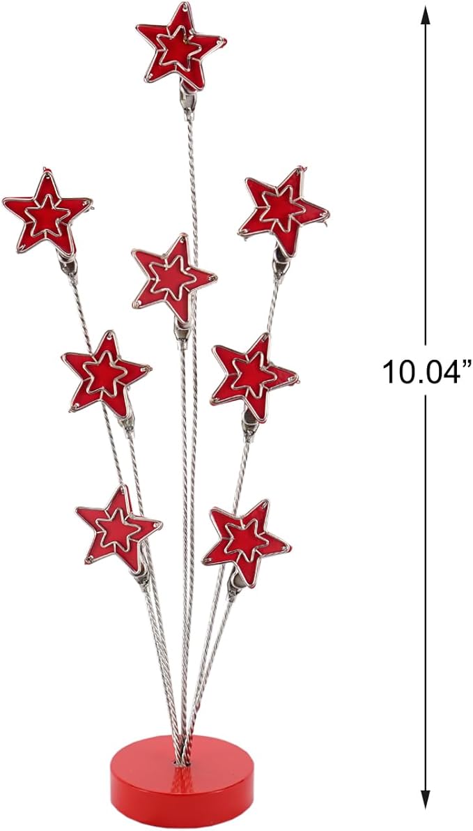 8-branch Family Tree Picture Frame Holder, Card Photo Clips Holder Desk Stand for Memo Paper Note Photo Christmas Wedding Card Display (Red Star)