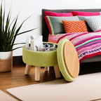 Wimarsbon Storage Ottoman, Modern Round Footrest with Soft Padded Seat, Teddy Velvet Footstool with Wood Legs, Accent Small Table or Plant Stand for Hallway, Living Room (Brilliant Green)