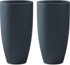 Kante 23.6" H Charcoal Concrete Tall Planters (Set of 2), Large Outdoor Indoor Decorative Plant Pots with Drainage Hole and Rubber Plug, Modern Style for Home and Garden