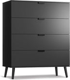 WLIVE 4 Drawer Dresser for Bedroom, Black Tall Dresser, Modern Wood Dressers with Sturdy Metal Handle, Small Chest of Drawers for Living Room, Hallway