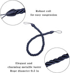 BEL AVENIR Curtain Rope Tiebacks, Drapery Rope Holdbacks with 4 Metal Screw Hooks (Navy, 4pack)