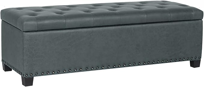 Joveco 47 Inch Storage Ottoman Bench,Tufted Fabric Storage Bench with Nailhead Trim for Bedroom (47”,Gray)