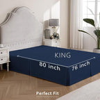 MIYE Pleated Waffle Weave Bed Skirt, Tailored Dust Ruffle 16 Inch Drop Easy Fit, Machine Washable (Navy Blue, King - 16" Drop)