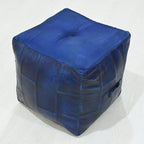 Square Shaped Buffalo Leather Handmade Eco-Friendly Vintage Blue Pouf-Square Pouf, 18"x18"x18", Geometric Pouf, Buffalo Leather Pouf, Recycled Foam with Fibre Fill Stuffed Pouf, Leather Pouf PF25