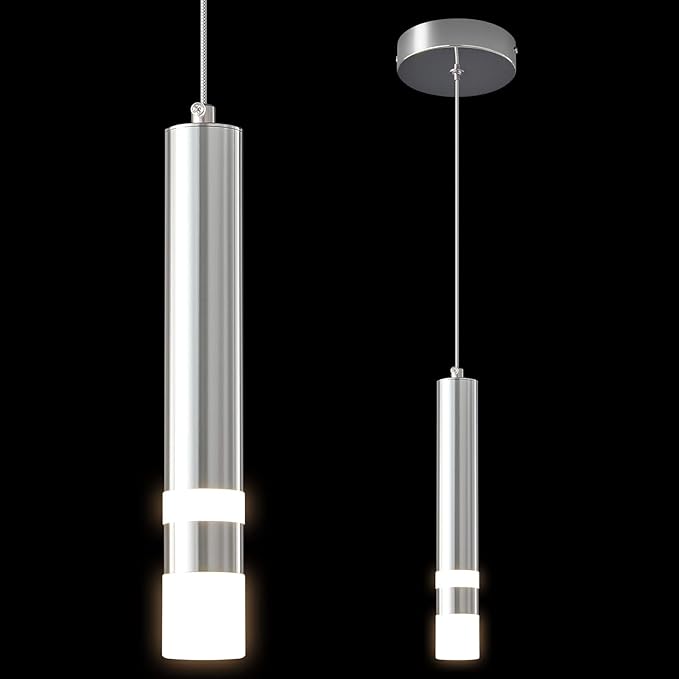 Modern Pendant Light Kitchen Fixture Dimmable LED Chrome Mini Pendant Lighting fo Kitchen Island Bedroom Bedside Table Small Pendant Lights (1-Pack)