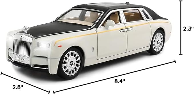 EROCK 1/24 Diecast Car Model Rolls-Royce Phantom Toy Car, Alloy Collectible Phantom Replica Pull Back Model Car Vehicles with Sound and Light for Kids Boys Girls Birthday Gift