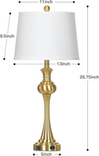 28.75" Gold Table Lamps for Living Room,Touch Lamps for Bedrooms Set of 2 - Nightstand Table Lamp with USB C+A, 3 Way Dimmable Bedside Lamps End Tables, Antique Brass