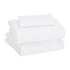Amazon Basics 3 Piece Bed Sheets Set, 100% Cotton Jersey, Includes Super Soft, Flat and Fitted Sheets, Pillowcase, Toddler, White, Solid