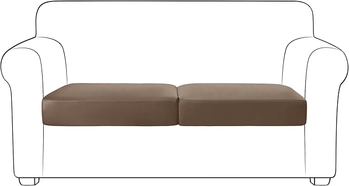 Yates Home PU Leather Couch Sofa Cushion Slipcover Water-Proof Elastic Chair RV Seat Covers Loveseat Sofa Furniture Protector Slip Cover for Settee Seater Replacement Living Room（2 Pieces, Camel）
