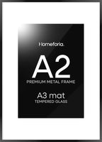 Homeforia A2 Picture Frame Black, High End Metal 16.5 x 23.5 inch Poster Frames with Mat 11.7 x 16.5 for Photo, A2 Size Frames Matted to A3 Print, 16.5 by 23.4 Hanging Frames, Tempered Glass, Set of 1