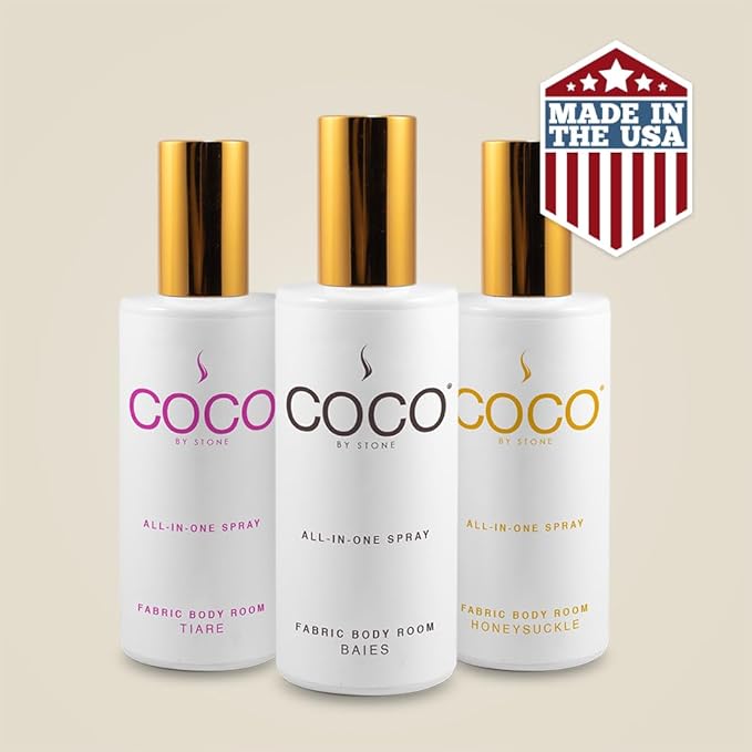 COCO by Stone 5oz All-in-One Spray (Honeysuckle) Shake & Spray Formula for Fabric, Pillows, Interiors, Clothing, Home Fragrance Accessories, Room Perfume, Room Deodorizer, Vegan & Cruelty-Free