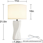 White Ceramic Table Lamps 21.5In, Modern Plug in Table Lamp Decor for Bedroom Bedside Nightstand Living Room Office Desk