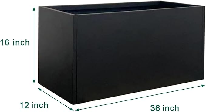 Black Planter Box Galvanized Steel Metal Planter Rectangular Indoor Large Outdoor Planters Steel Metallic Heavy Flower Pot 36In x 12In x 16In Commercial Residential for Patio, Deck, Backyard, Garden