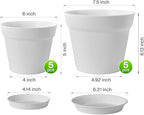 homenote Plant Pots,6/7.5 Inch Flower Pots for Plants Plastic Planters for Indoor with Multiple Drainage Holes and Trays, for All Home Garden Flowers Succulents,Outdoor(White,10 Pack)