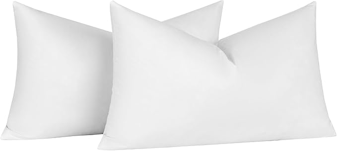 16X26 Oblong Feather & Down Pillow Insert, 100% Cotton Fabric, Set of 2, White