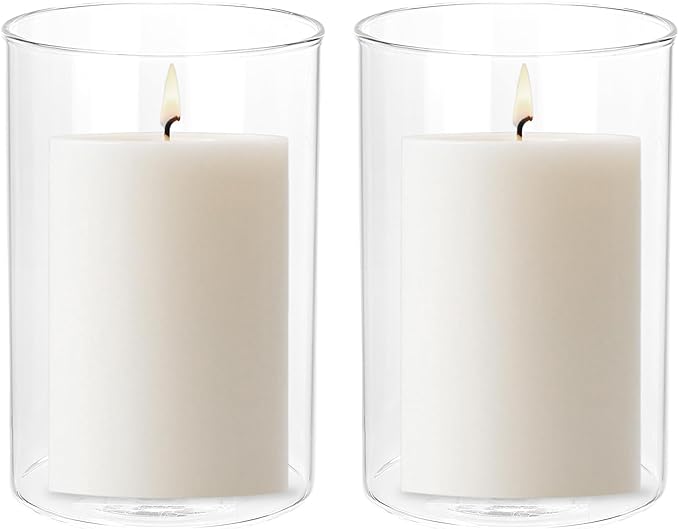 uxcell Hurricane Candle Holder (H:5.9" OD:4"), Pillar Floating Candles Holder Clear Glass Cylinder Flower Vases for Table Centerpiece Wedding Party Home Decoration 2Pcs