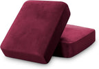 PrinceDeco Stretch Velvet Couch Cushion Covers, Soft Cushion Slipcover for Chair Loveseat Sofa Cushion Furniture Protector Seat Cushion Sofa Cover(Each Width Up to 29.5", Burgundy)