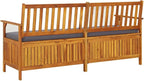 vidaXL Acacia Wood Outdoor Storage Bench Deck Box with Cushion - Solid Wood Patio Furniture, Brown/Dark Gray, 66.9"x24.8"x33.1"