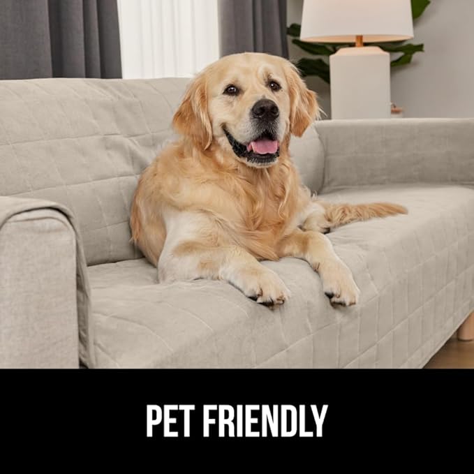 GORILLA GRIP Patented Waterproof Slip-Resistant 50” Loveseat Protector Cover, for Leather or Fabric Couch Cushion, Large Microsuede Furniture Covers Dogs Pets Machine Washable Slipcover, Taupe