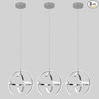 Modern Chrome LED Pendant Light, 13 Inch Silver Dimmable Metal Globe Chandelier, Hanging Ceiling Light Fixture for Room Dining Bedroom Living Room Kitchen Island Hallway Entryway Foyer (3-Pack)