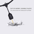 48FT Outdoor String Lights LED Heavy-Duty Waterproof Patio Lights with 16 Shatterproof Plastic 2200K Warm White Bulbs for Patio Gazebo Pergola Cafe Market Bistro