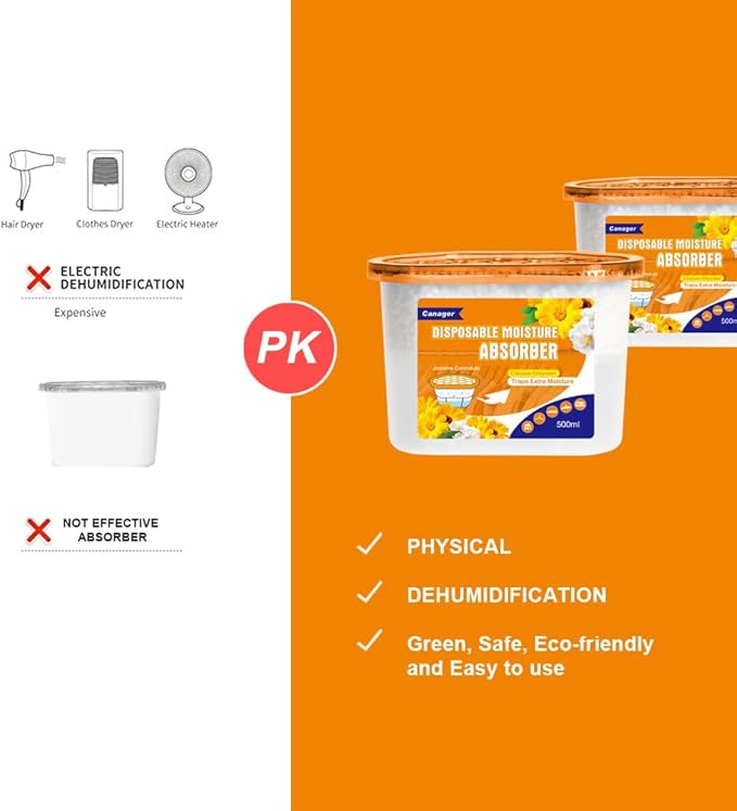CANAGER Moisture Absorber Box - 6 Packs, 12.5 oz Cup, Jasmine Calendula, Odor Eliminator and Dehumidifier for Closet, Bedroom and Kitchen.