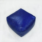 Square Shaped Goat Leather Handmade Eco-Friendly Blue Pouf - 21" x 21" x 12", Plain Solid, Recycled Foam with Fibre Fill Stuffed, Seating Pouf PF12